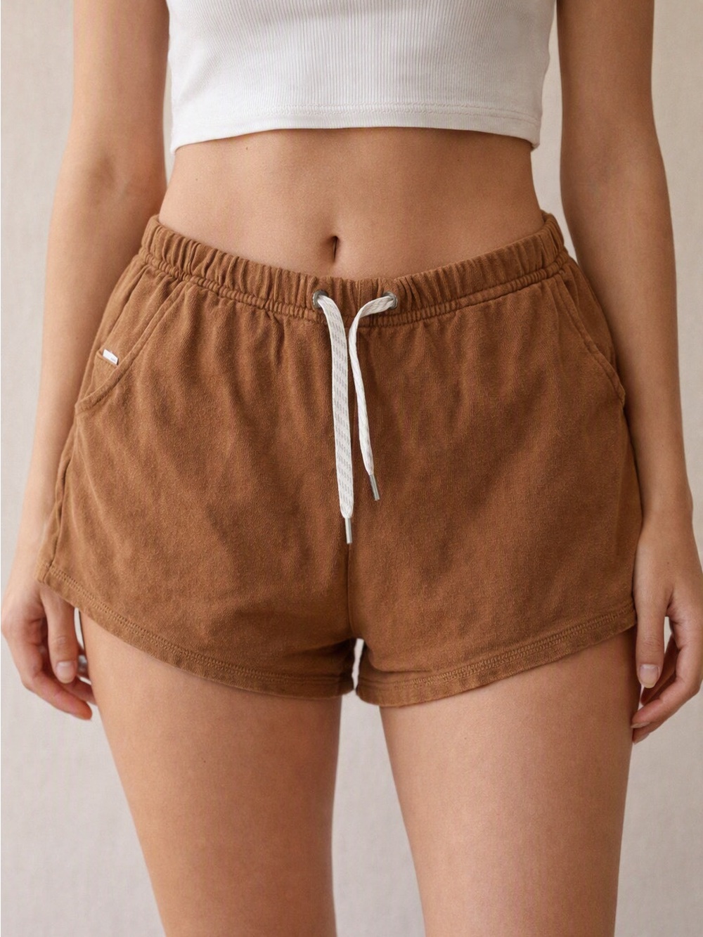 Vuori Sunnyside Fleece Shorts Medium Cinnamon Brown EUC Drawstring